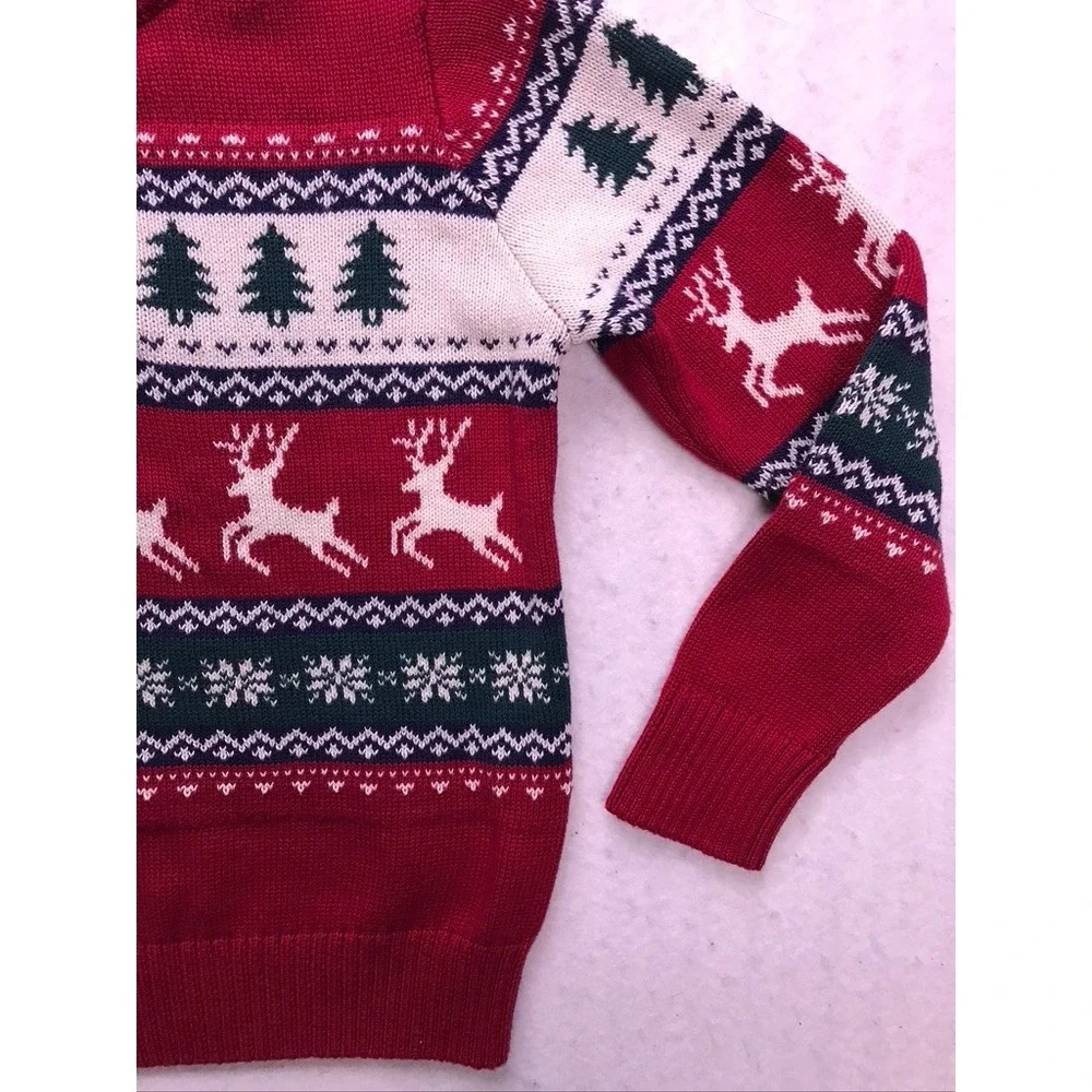 The Children's Place Quarter Zip Sweater Kid S 5/6 Red Fair Isle Holiday